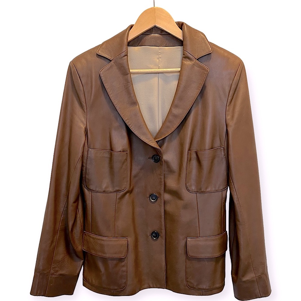 Women's Kiton Jacket IT 50 Tan Leather Blazer